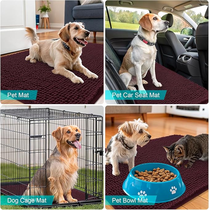 OLANLY Dog Door Mat for Muddy Paws 59x20, Absorbs Moisture and Dirt, Absorbent Non-Slip Washable Doormat, Quick Dry Chenille Mud Mat for Dogs, Entry Indoor Entryway Carpet for Inside Floor, Russet