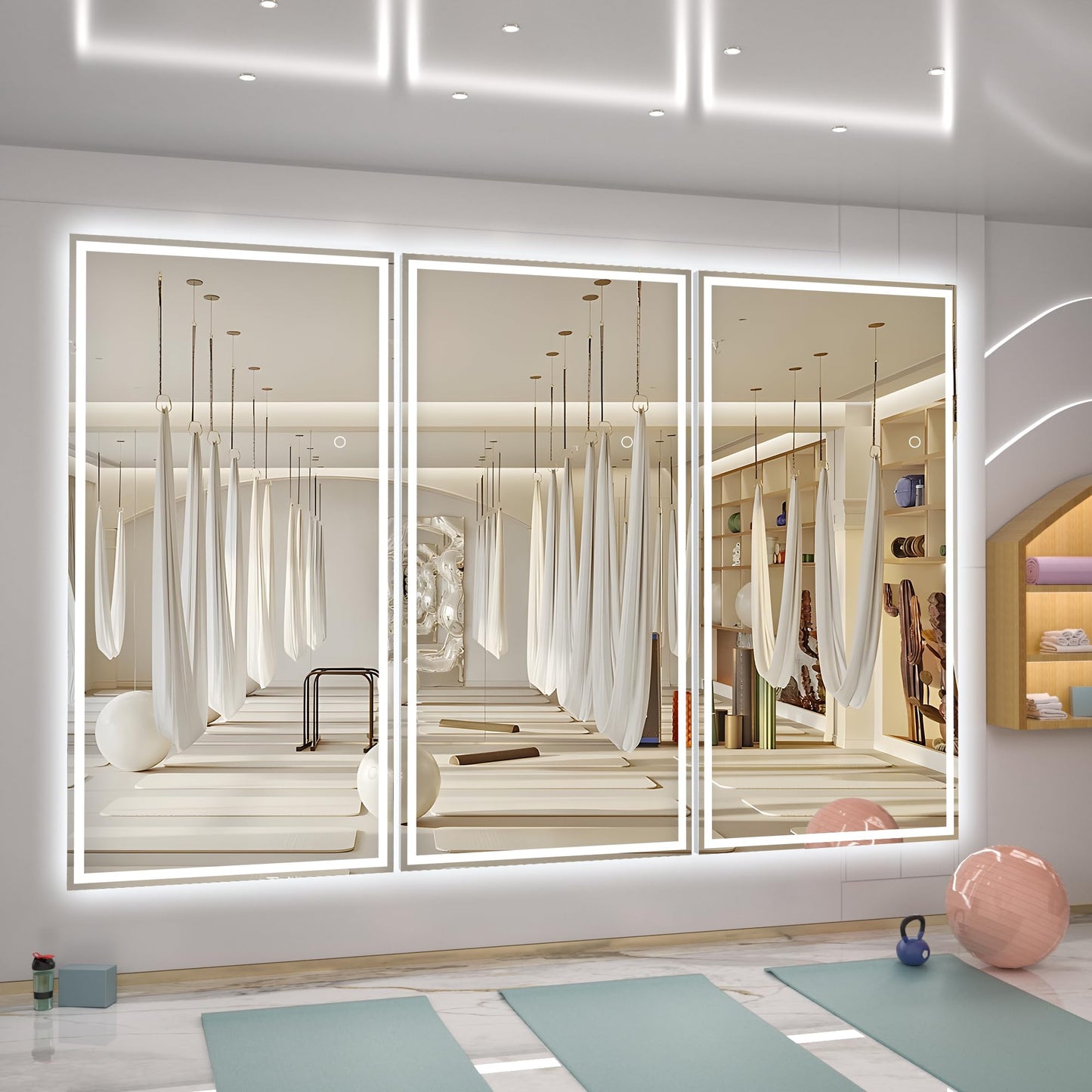 Hasipu Full Length Mirror with Lights, 79" x 36" LED Lighted Floor Standing Mirror, Full Body Dressing Hanging Mounted Mirrors, Dimmable, Tempered Glass, Safe to Use, Square White
