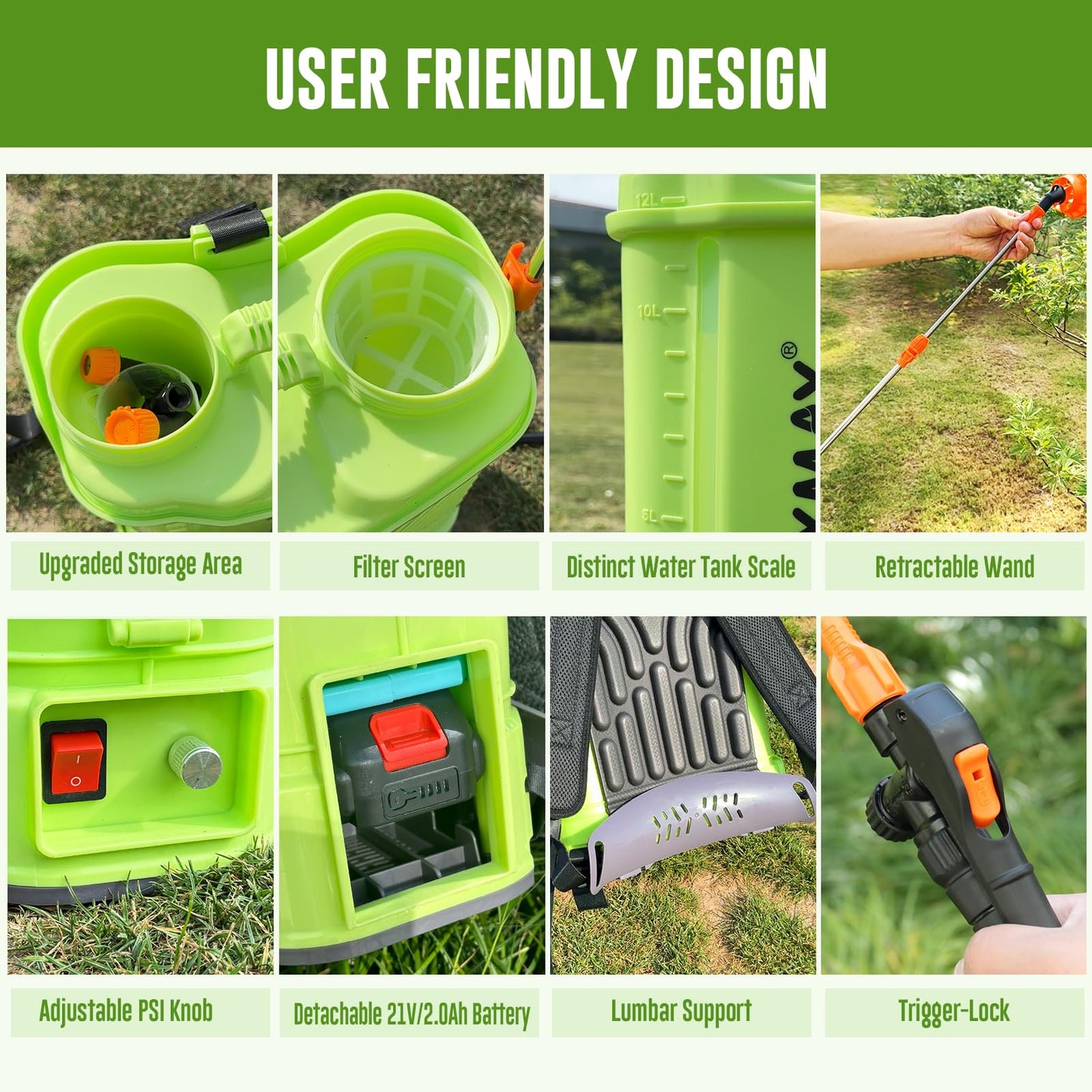 Battery Powered Backpack Sprayer 3.2 Gallon, VAXMAY 80 PSI Electric Garden Sprayer Works with Makita 18V Battery, Weed Lawn Sprayer with Telescopic Wand, 5 Nozzles, 2.0 Ah Battery & Charger Included