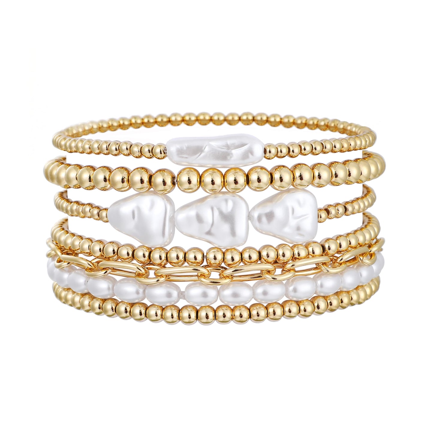Sajidos Gold Plated Beaded Bracelets for Women Trendy, 14K Gold Plated Stack Cross Pearl Gold Plated Bead Stretch Bracelets Set Elastic Hypoallergenic Bracelets Jewelry Gifts (style11-link)
