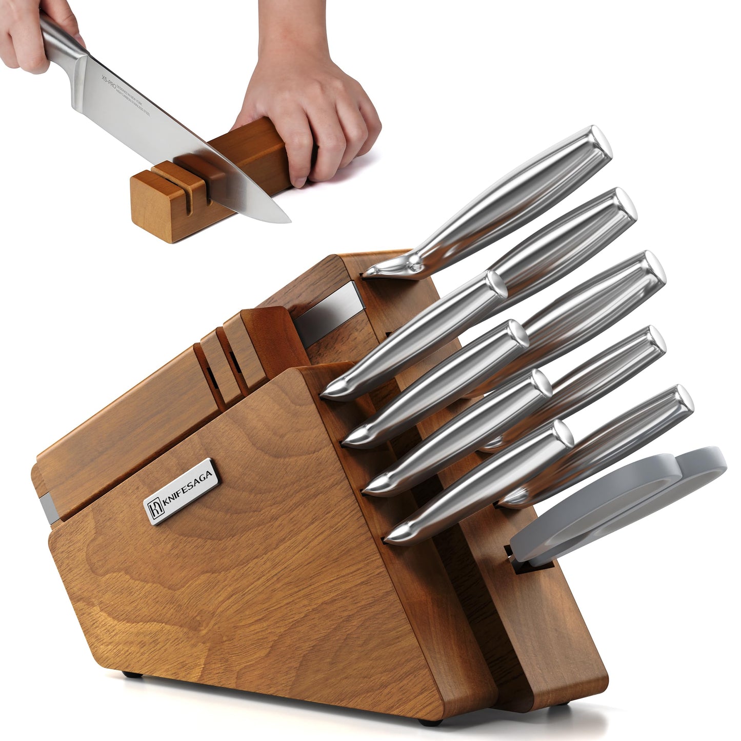 KnifeSaga Kitchen Knife Block Set, 12-Piece with Sharpener | Japanese High Carbon Stainless Steel Knives Set for Kitchen