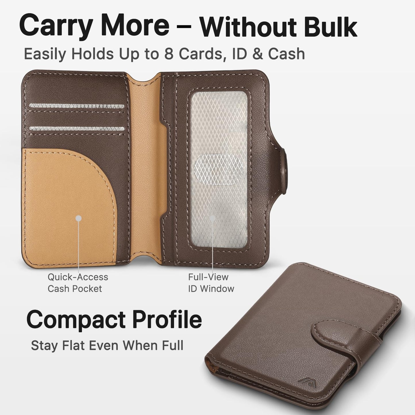 MEFON for MagSafe Wallet, Magnetic Phone Wallet RFID Blocking, Slim 5-8 Card Holder with Cash Slot & Clear ID Window, Minimalist Mag Safe Wallets for iPhone 17/16/15/14/13/12 Series, Mocha Brown
