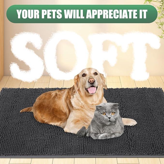 IM HOME Chenille Absorbent Outdoor Doormat 60" x 48", Washable Muddy Door Mats for Dog Non Slip Indoor Doormats Dog Mat for Muddy Paw Front Inside Doormats for Entryway Dark Gray