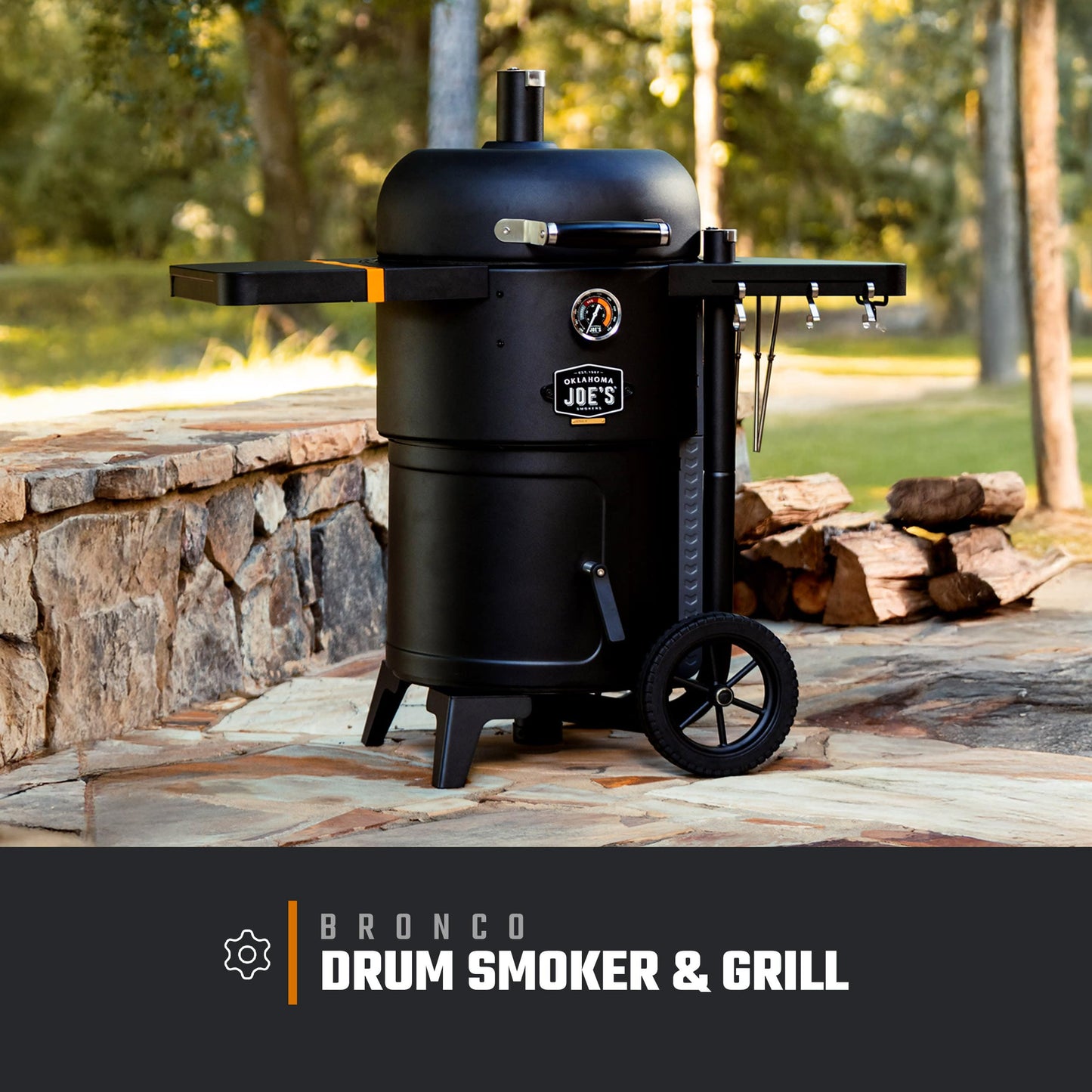 Oklahoma Joe's® Bronco 18 in. Heavy Duty Charcoal Drum Smoker and Grill with 284 sq. in. Cooking Area in Black, Smoker Grill