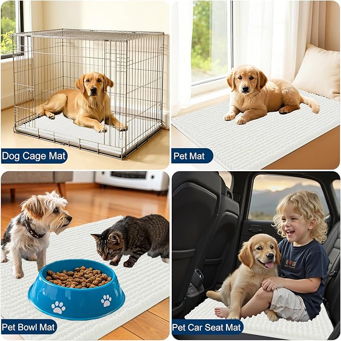 OLANLY Dog Door Mat for Muddy Paws 44x24, Ultra Absorbent Chenille Mud Doormat, Non-Slip Washable and Dirt Trapping Doormat for Indoor Entryway, Quick-Dry Indoor Pet Bed Mats for Dogs, Ivory