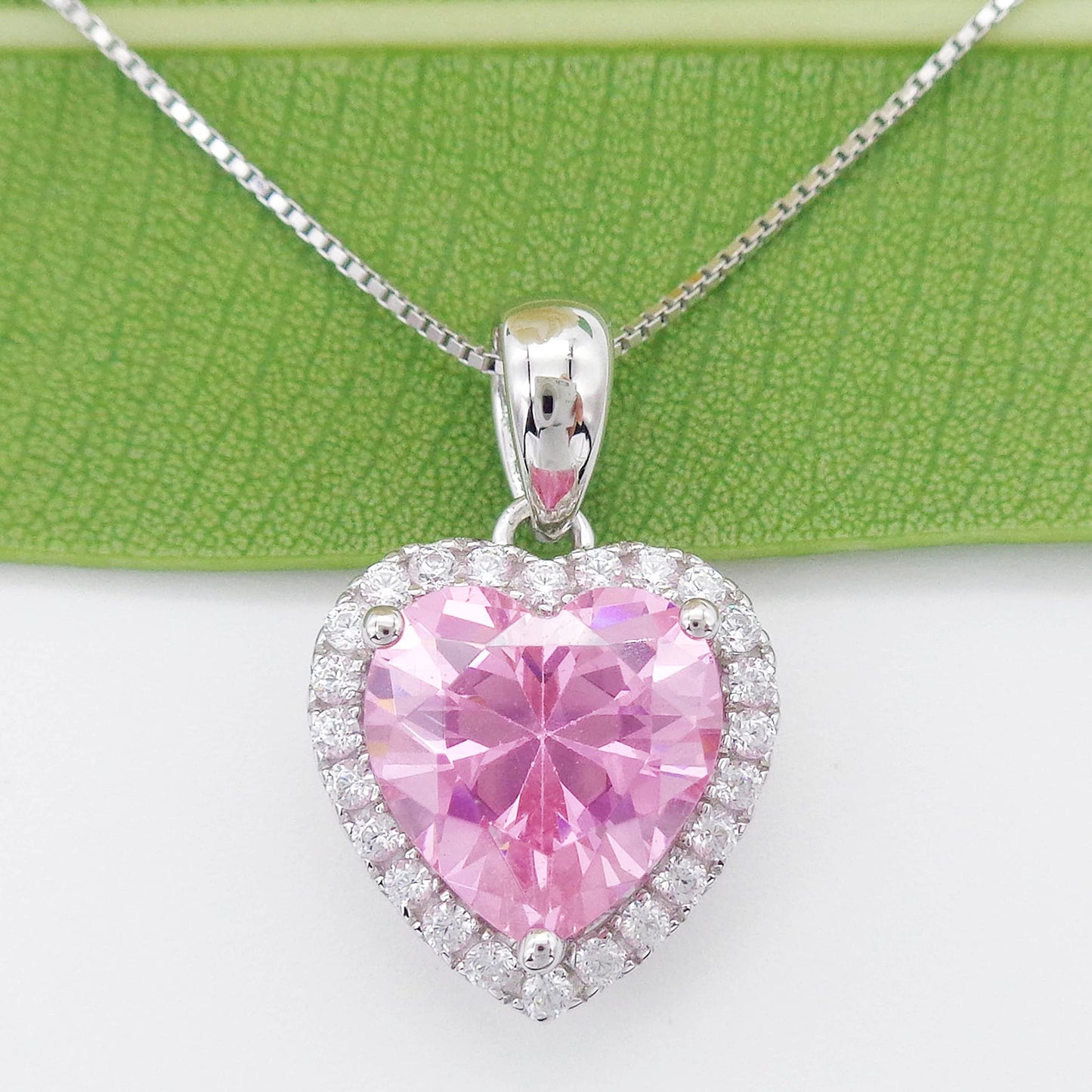 Navachi 925 Sterling Silver 18k White Gold Plated 3.7ct Heart Pink Quartz Az9308a Necklace Pendant 18"