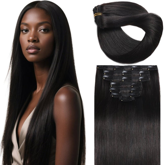 Lacer Clip in Hair Extensions Real Human Hair, Straight Clip ins 1B Natural Black, 14 Inch 120g, Clip in Remy Human Hair Extensions 7pcs Per Set