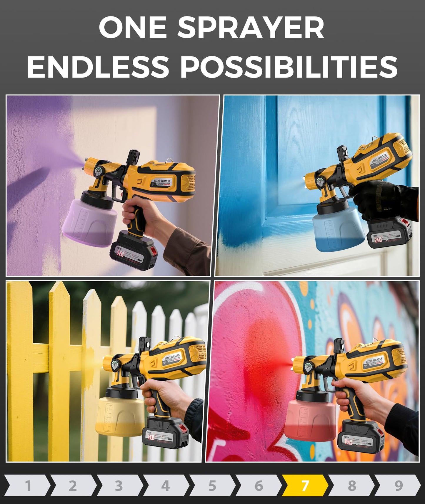 Paint Sprayer, 32000 RPM Cordless Electric Spray Paint Gun with 1400ml Container, Easy to Clean, 2×4000mAh Battery, LED Light, 3 Modes & 6 Nozzles, Paint Sprayer for House Wall Fence DIY Painting