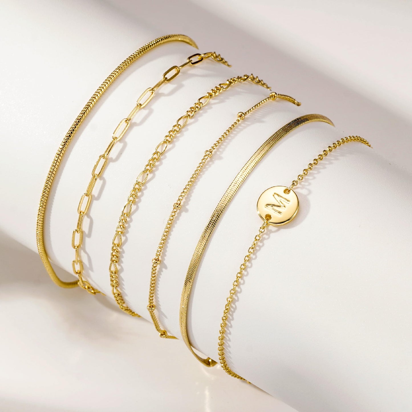 Lydow Bracelets for Women, Stack Jewelry Set Initial R Chain Stackable Letter Teen Accessories Pulseras Para Mujer 6 Inch 6PCS