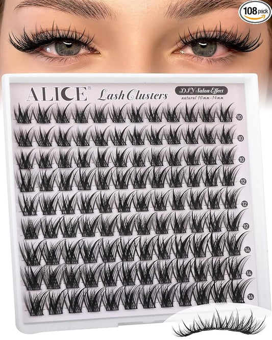 ALICE Lash Clusters Wispy Natural Eyelash Extensions Short 10-14mm Eyelash Clusters Volume Lash Extensions Thin Band DIY Individual Lashes