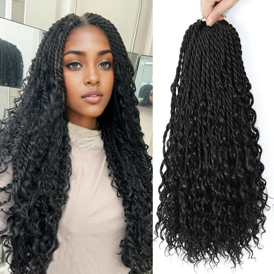 Goddess Twist Braids Crochet Hair With Curly Ends Senegalese Twist Braids Crochet Braids 6 Packs black Crochet Braids Synthetic Braiding Hair Extension for Black Women (18inch, 1B)