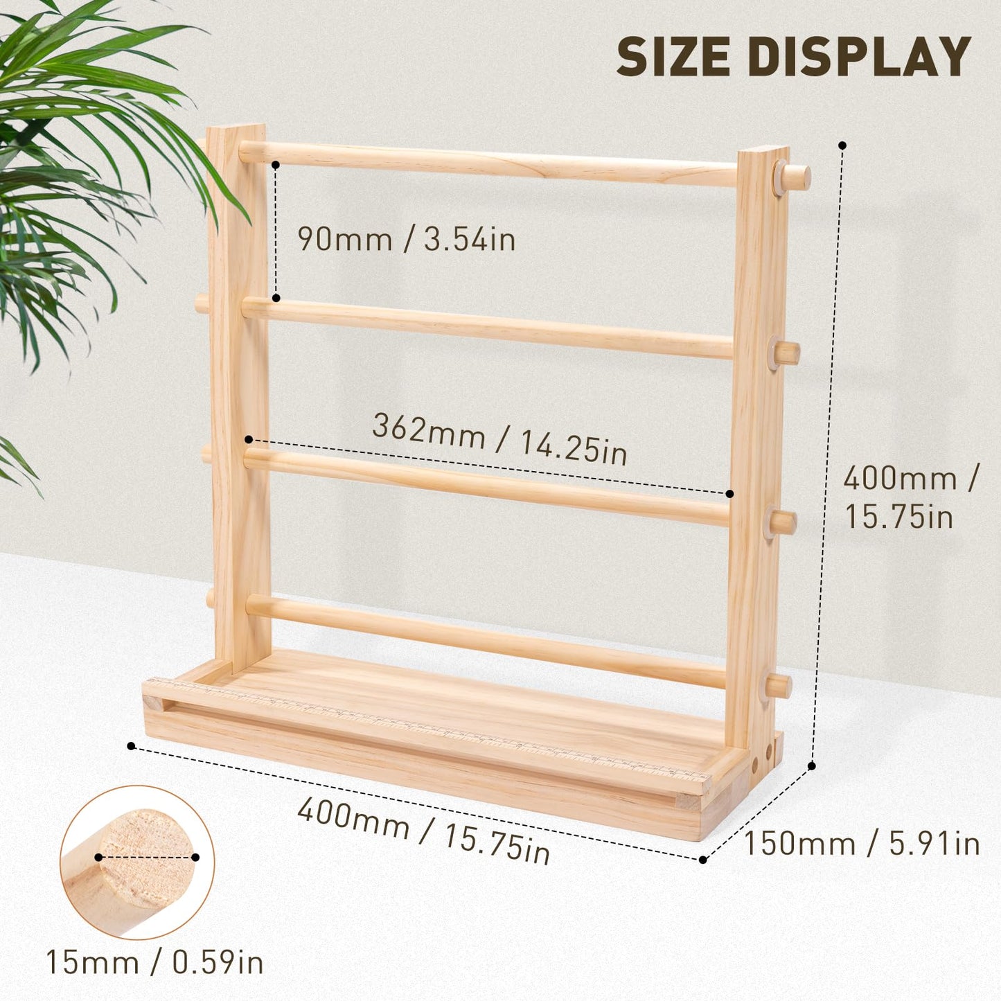 PUNLUXU Ribbon Storage Rack Spool Holder Organizer Sewing Craft Wreath Mesh Crochet Thread Tulle Roll Washi Tape Craft Florist Wrapping，15.7 in