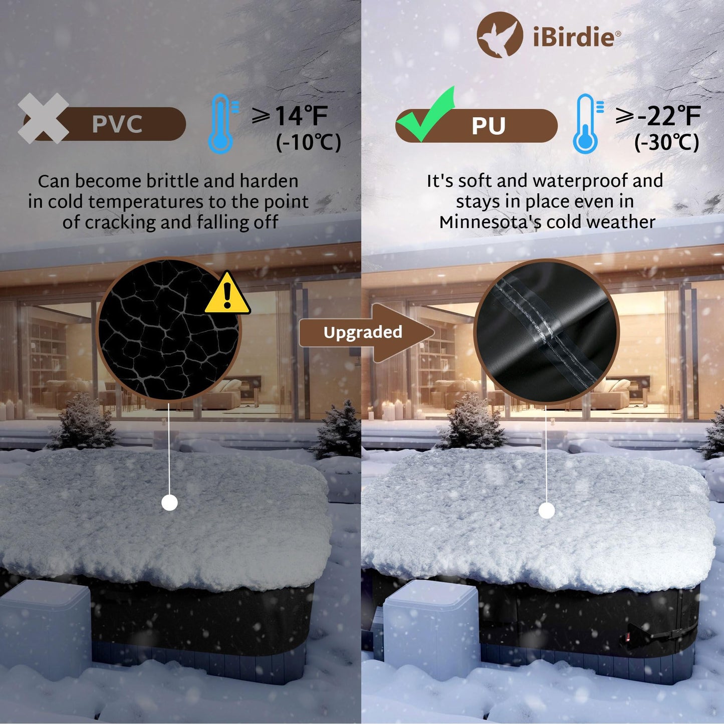 iBirdie Outdoor Waterproof and Weatherproof Hot Tub Cover 90 x 90 inch fit 89 x 89 or 88 x 88 or 87 x 87 Square SPA 600D Heavy Duty Protectors Protective Cover Cap