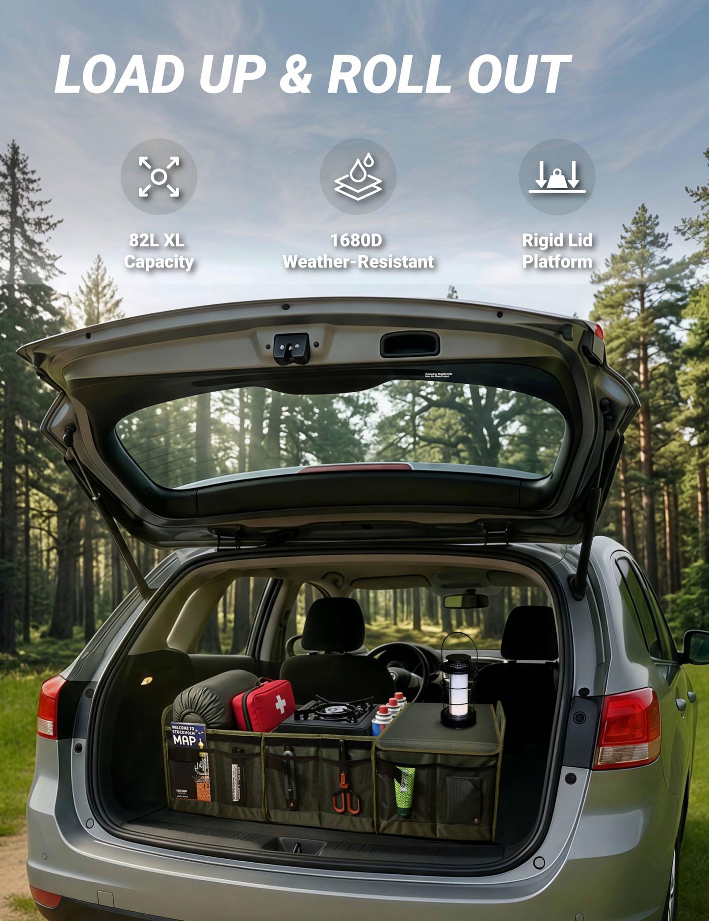 LumiRakuen Heavy Duty Trunk Organizer with Lid for Car SUV-1680D Water-Resistant Fabric &3.5mm PP Skeleton,Collapsible Cargo Storage Box with No Sliding Metal Hooks,Fits Tesla,Truck,Sedan (XL Green