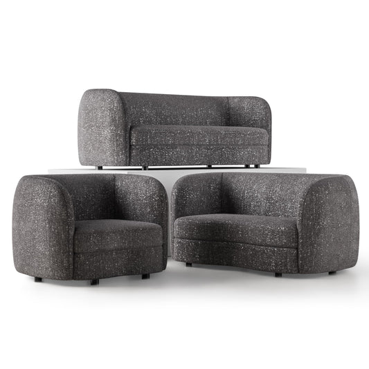 Furniture of America Nimiane Modern Boucle 3 Piece Sofa Set with Curved Arms and Wooden Legs, Accent Furniture Sets for Living Room, Home Office, Bedroom, Lounge, Charcoal Gray