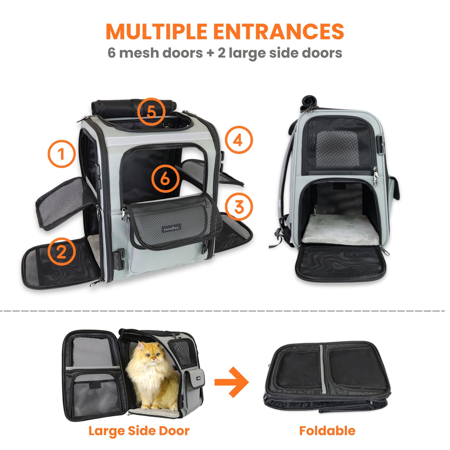 Crash-Tested Multi-Window Cat Backpack Carrier | 2-in-1 Lab-Tested Cat Car Seat & Dog Backpack Carrier | 4 Windows, 4-Side Breathable, Zipper Locks, Foldable | Perfect for Hiking & Pet Car Travel.