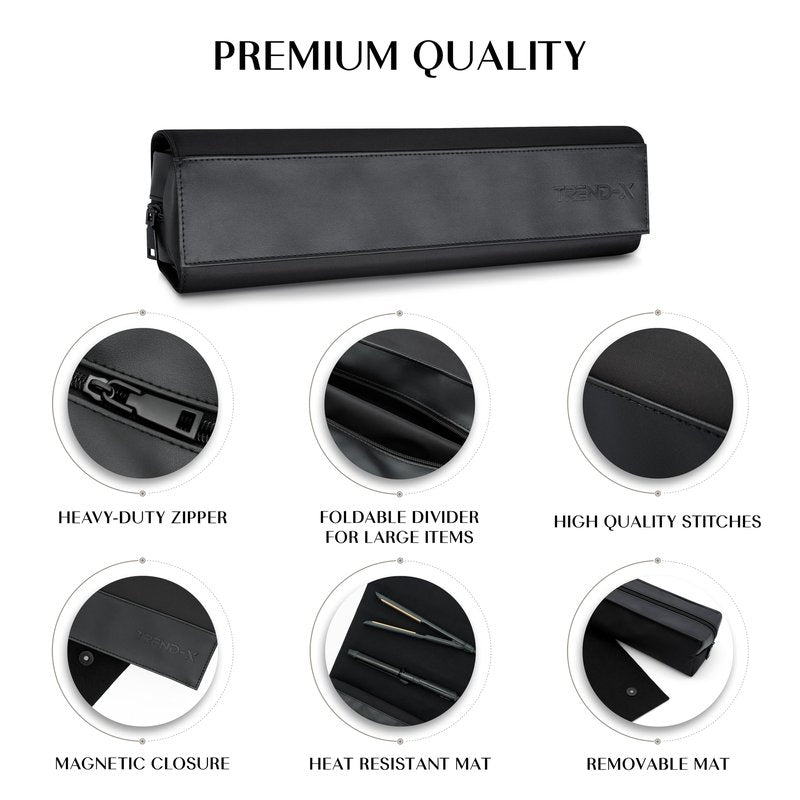 TREND-X Hair Styling Tools Organizer Bag with Heat-Resistant Mat, Flat Iron Travel Case, Travel Bag for Curling Iron, Straightener and Hot Brushes, Storage Case for Hot Hair Tools (Irons Not Included)
