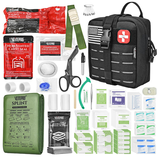 Advanced Trauma First Aid Kit - Emergency Camping Gear with Tourniquet Kit, Compression Bandage, 36" Splint | Portable Survival Gear for Outdoor, Home, Camping- Gift for Husband Dad and Wife-Black