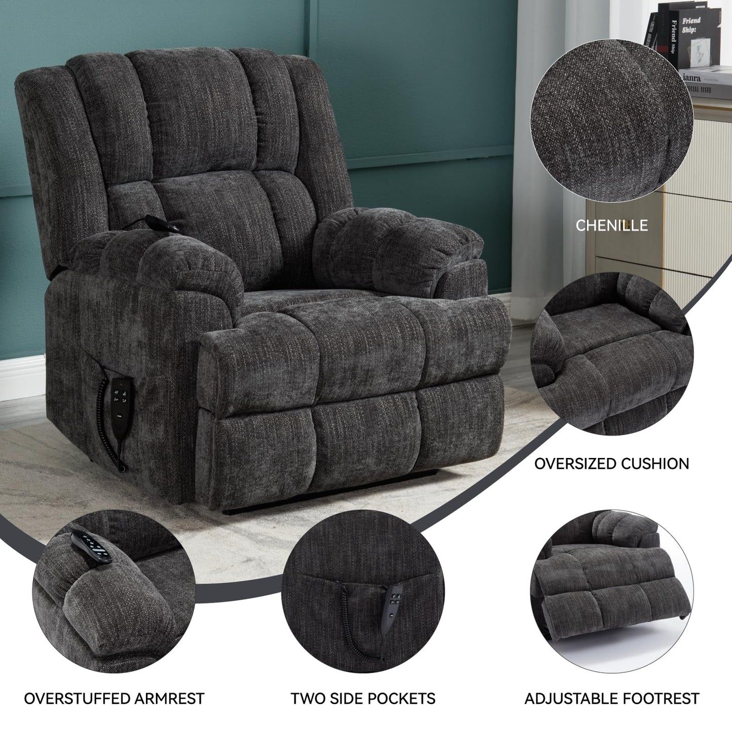 KEIKI Dual Motor Power Lift Recliner Chair with Massage and Heat, Cushion Back Design, Heavy Duty Up to 350 LBS