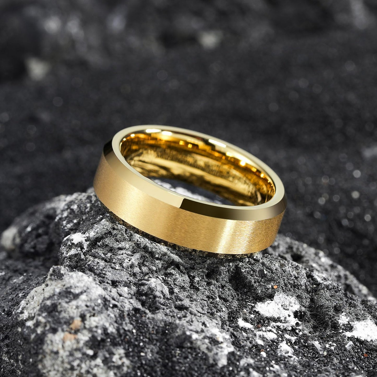 King Will 7mm Basic Tungsten Rings For Men Gold Wedding Band Polished Edge Brushed Matte Promise Ring Comfort Fit (Size 9)
