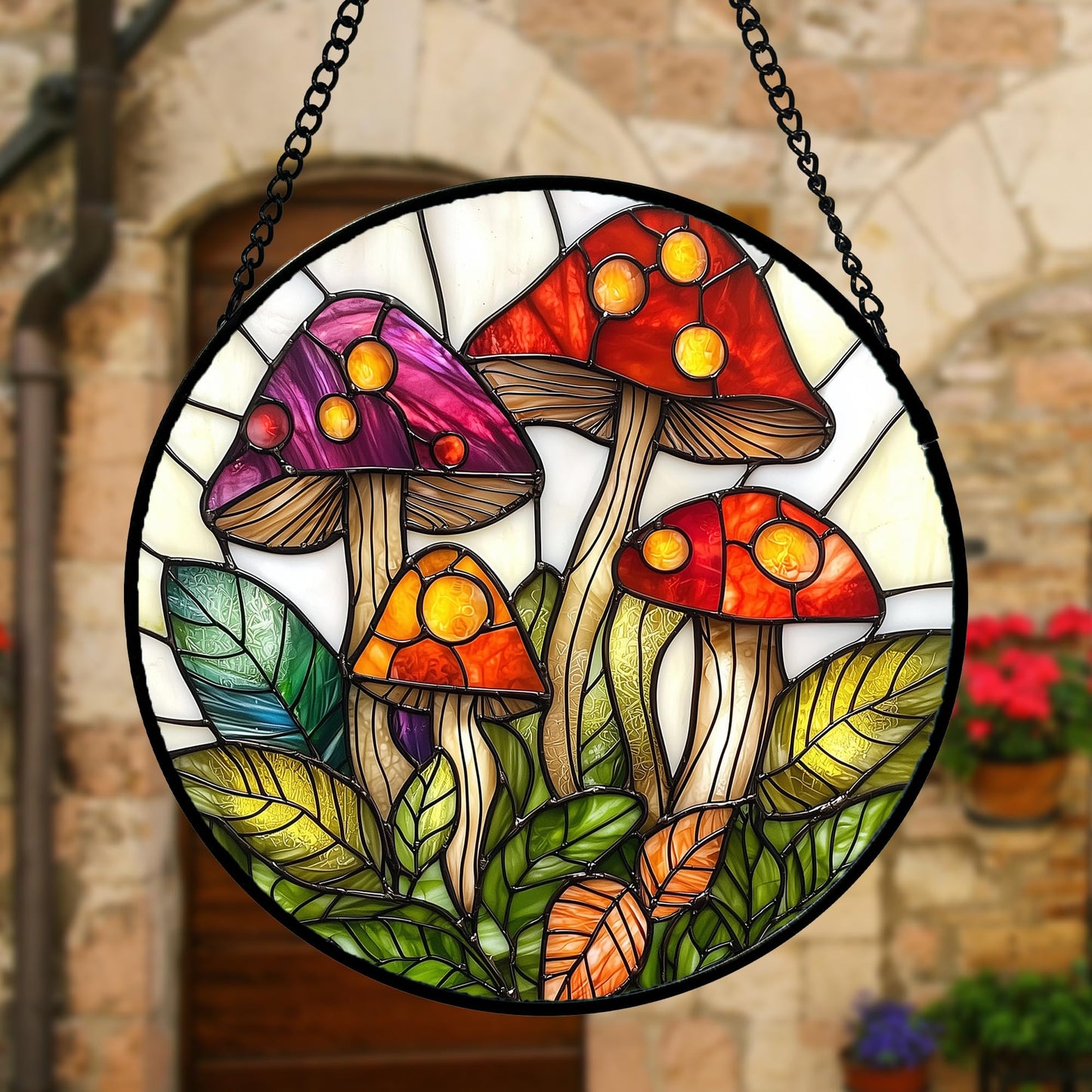DASTOLL Stained Glass Window Hanging, Mushroom Leaves Suncatcher for Doors Home Sun Catchers Decoration and Christmas, Mother's Day Birthday Gifts for Women, Men, and Mom 6.3 in
