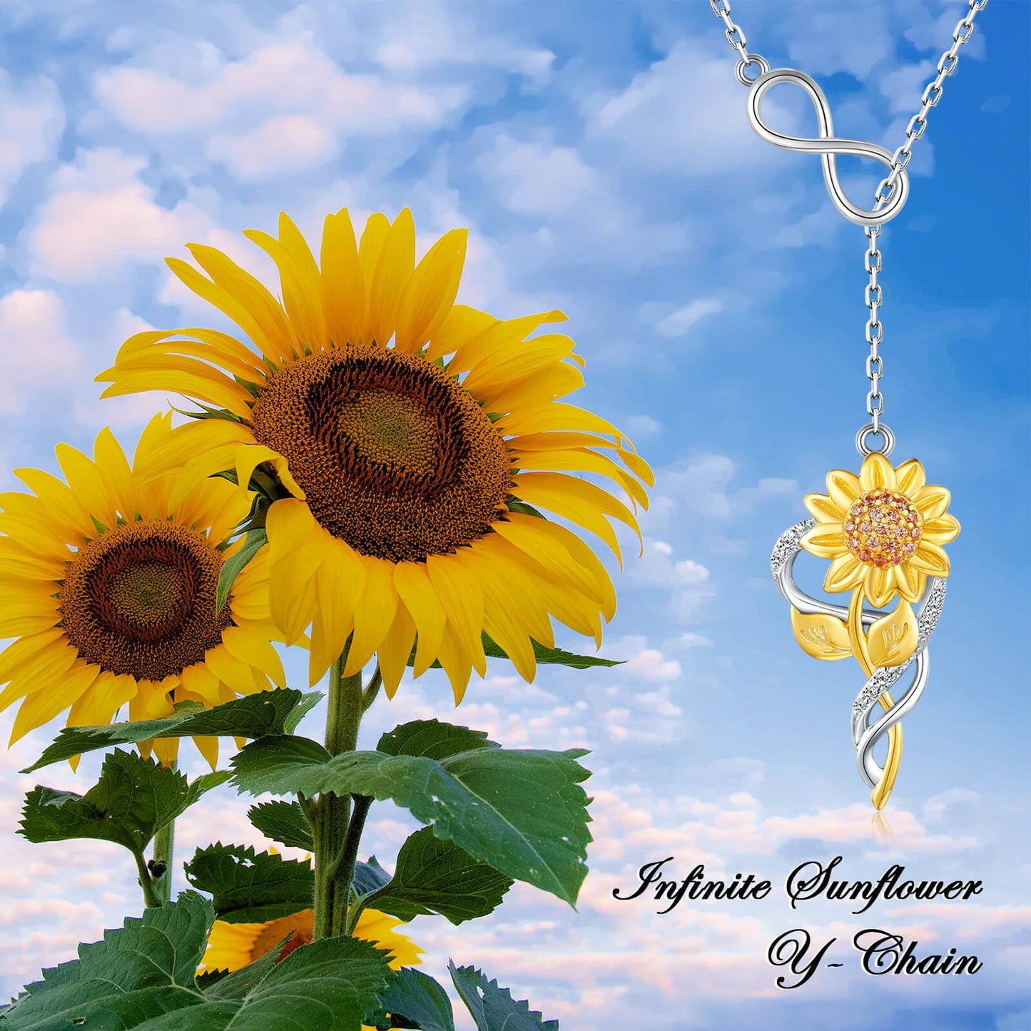 oGoodsunj Sunflower Necklace Jewelry Set fo Women Sterling Silver Anklet Bracelet Earrings You Are My Sunshine Pendant Gifts for Mom Daughter Wife (Infinity Sunflower)