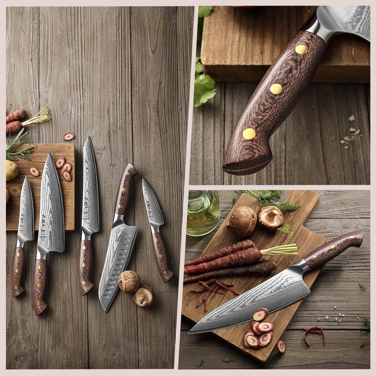 HEZHEN Damascus Chef Knife Set, 67 Layers Damascus Steel, 5PCS, Ultra Sharp, Professional Kitchen Knife Set for Chefs and Home Cooking, Ergonomic Micarta Handle, Gift Packing