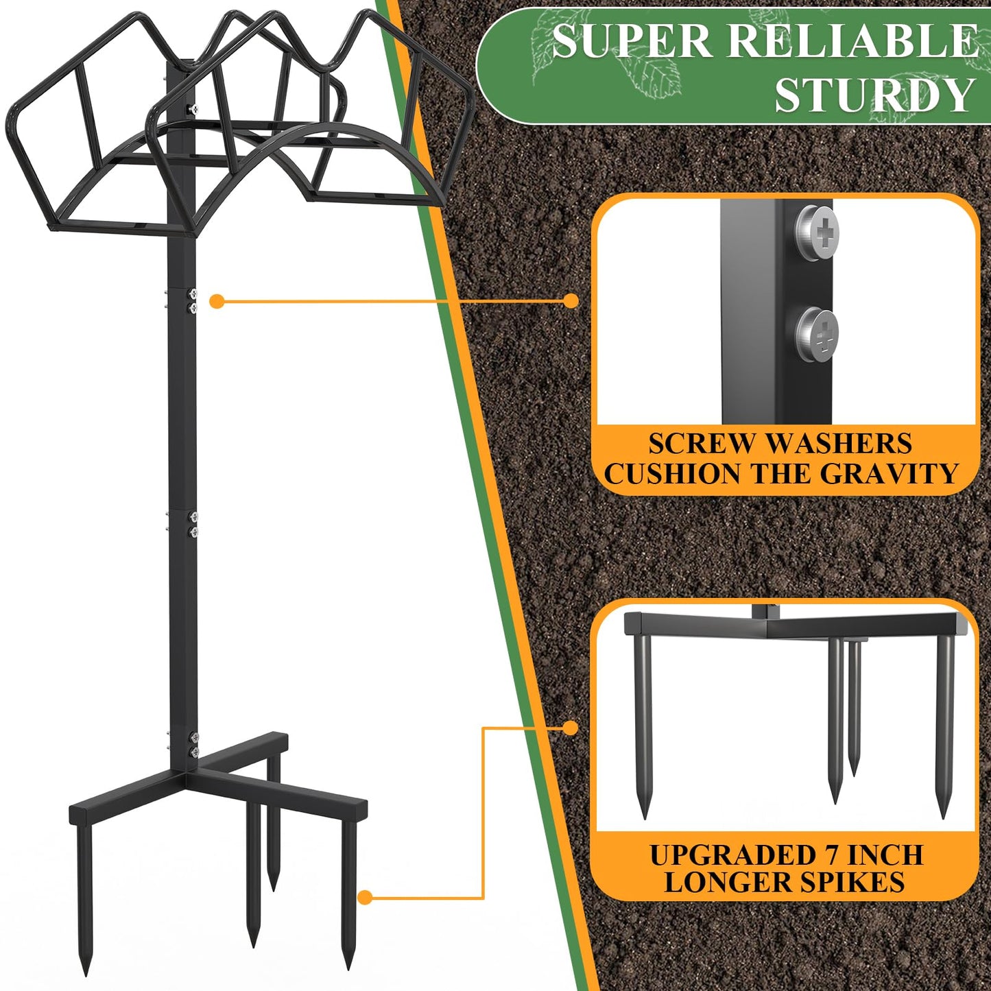 Qatsrin Super Stable Garden Hose Holder, Removable Water Hose Holders Stand Holds 150-Feet Hose, Detachable Hose Storage Hanger Rack for Outside Yard Lawn Farm, Black