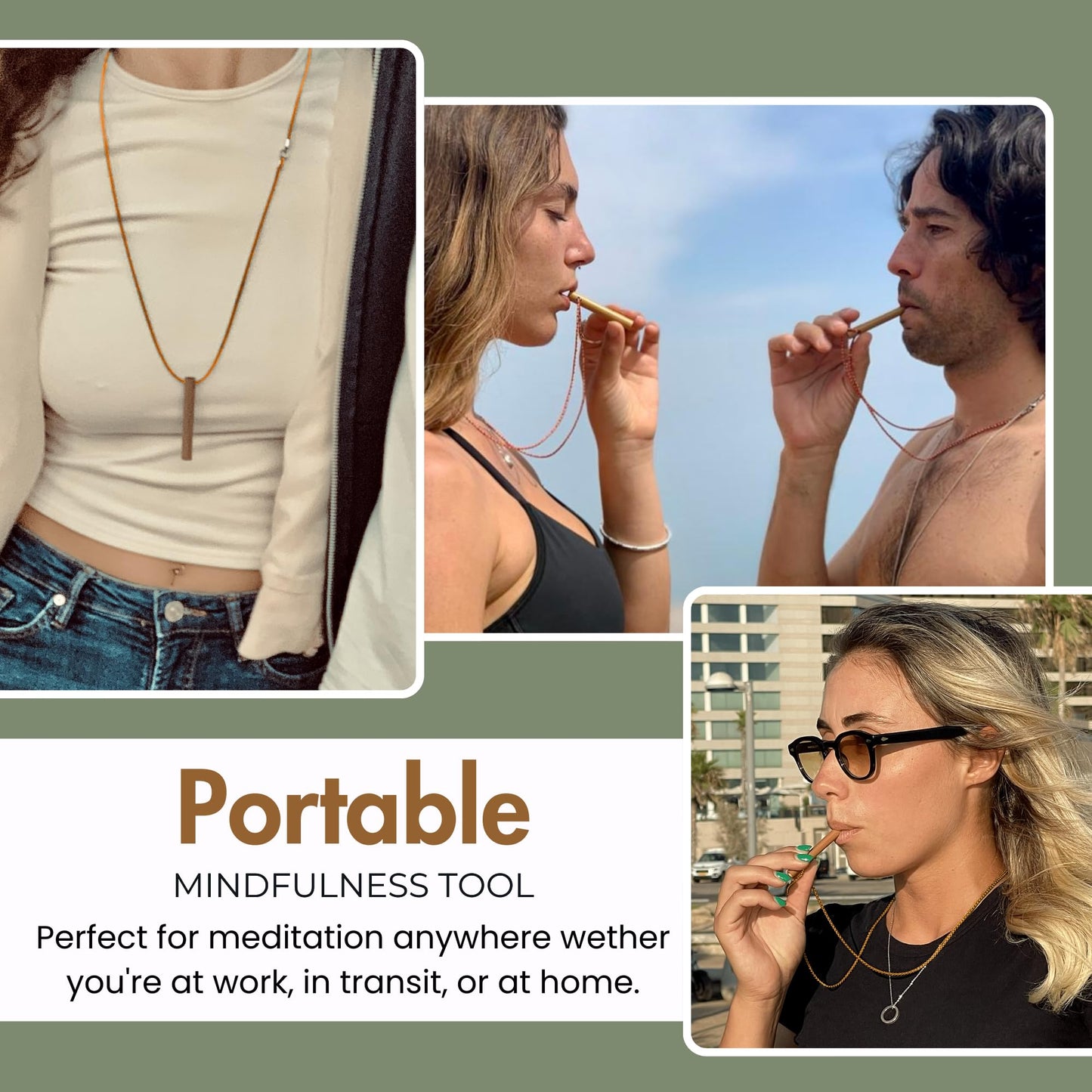 MyCalmAir Bamboo Breathing Necklace for Meditation, Mindfulness Tool, Stress Reducer, Eco-Friendly Breathe Pendant, Portable Relaxation Gift for Men & Women (Rose Gold)
