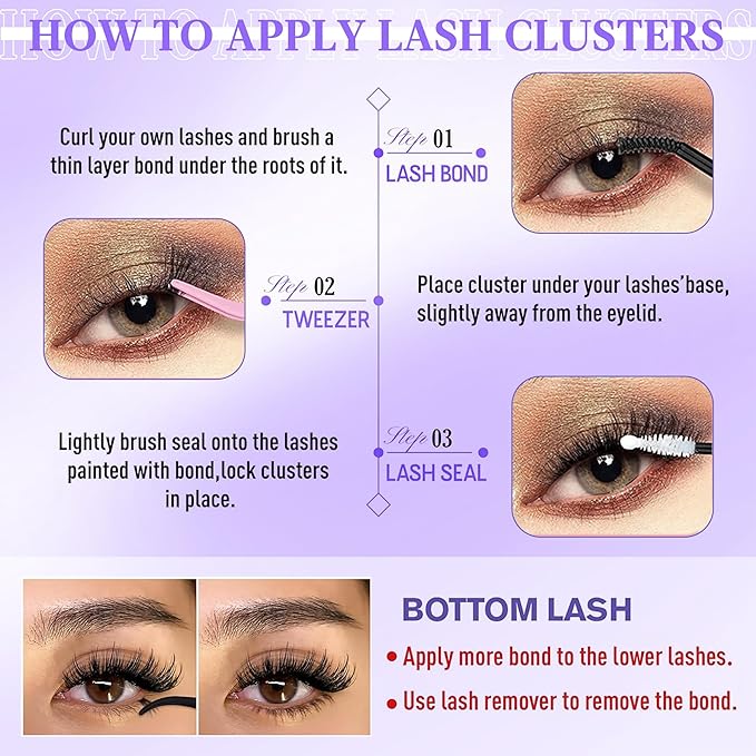 Lash Clusters with Bottom Lashes Thick 200D Volume Individual Lashes 12-25mm Wispy Eyelash Clusters D Curl Cluster Eyelash Extensions 264pcs DIY Lash Extension for Beginners