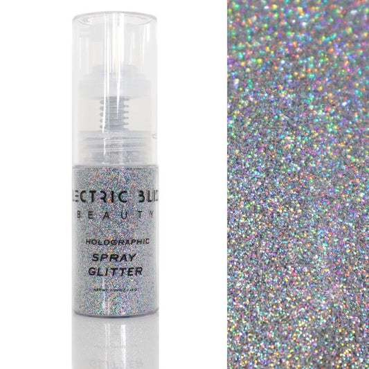 Electric Bliss Beauty Holographic Silver Glitter Spray - Shiny Body Glitter Spray, Hair Glitter Spray for Hair & Body Face Glitter, Eye Glitter, Rave Glitter Festival Accessories
