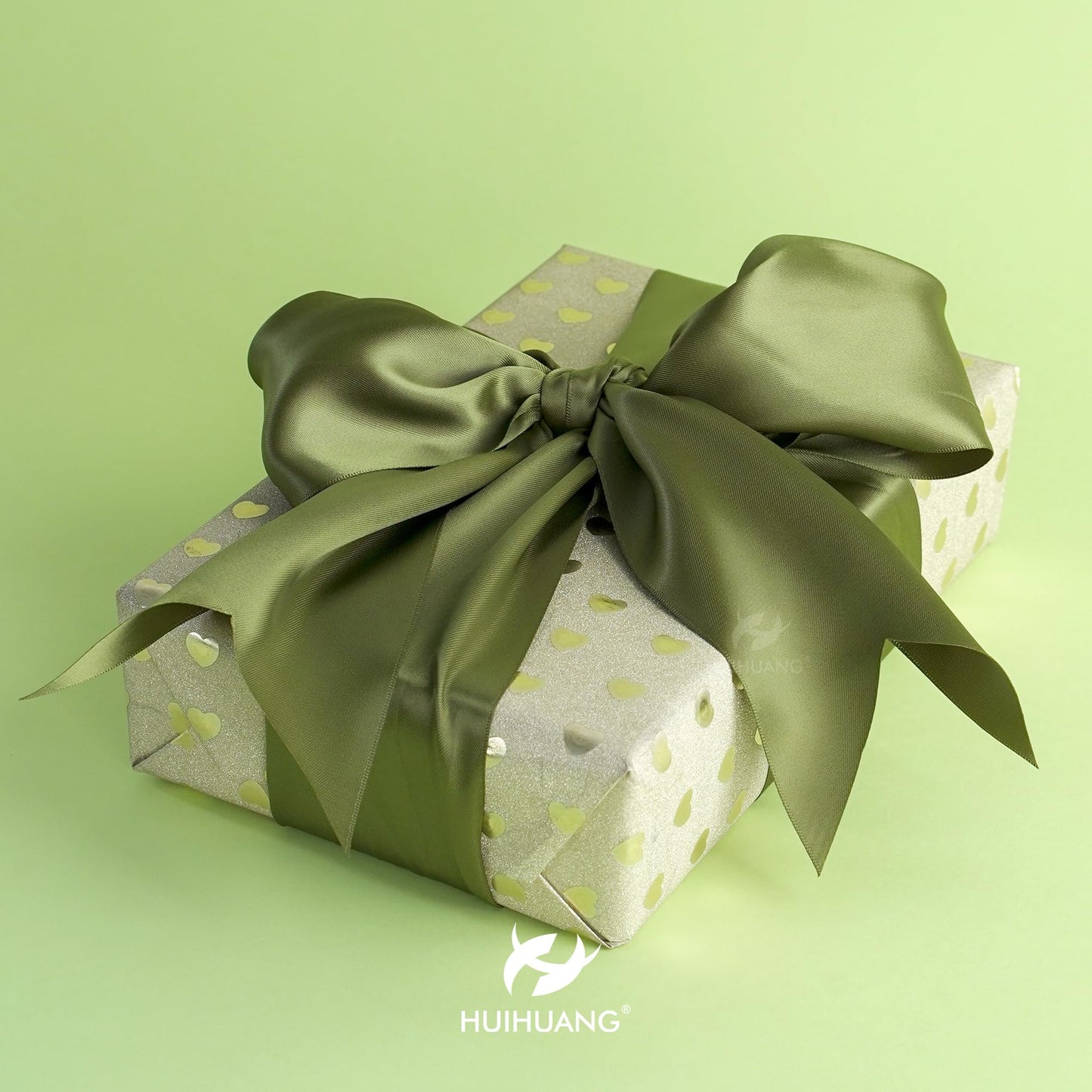 HUIHUANG Moss Green Satin Ribbon - 4 inch Wide, Double Face, Thick, 10 Yards/Roll for Wedding Party Supplies, Chair, Cake Decor, Large Bows, Flower Bouquet, Sewing, Crafts