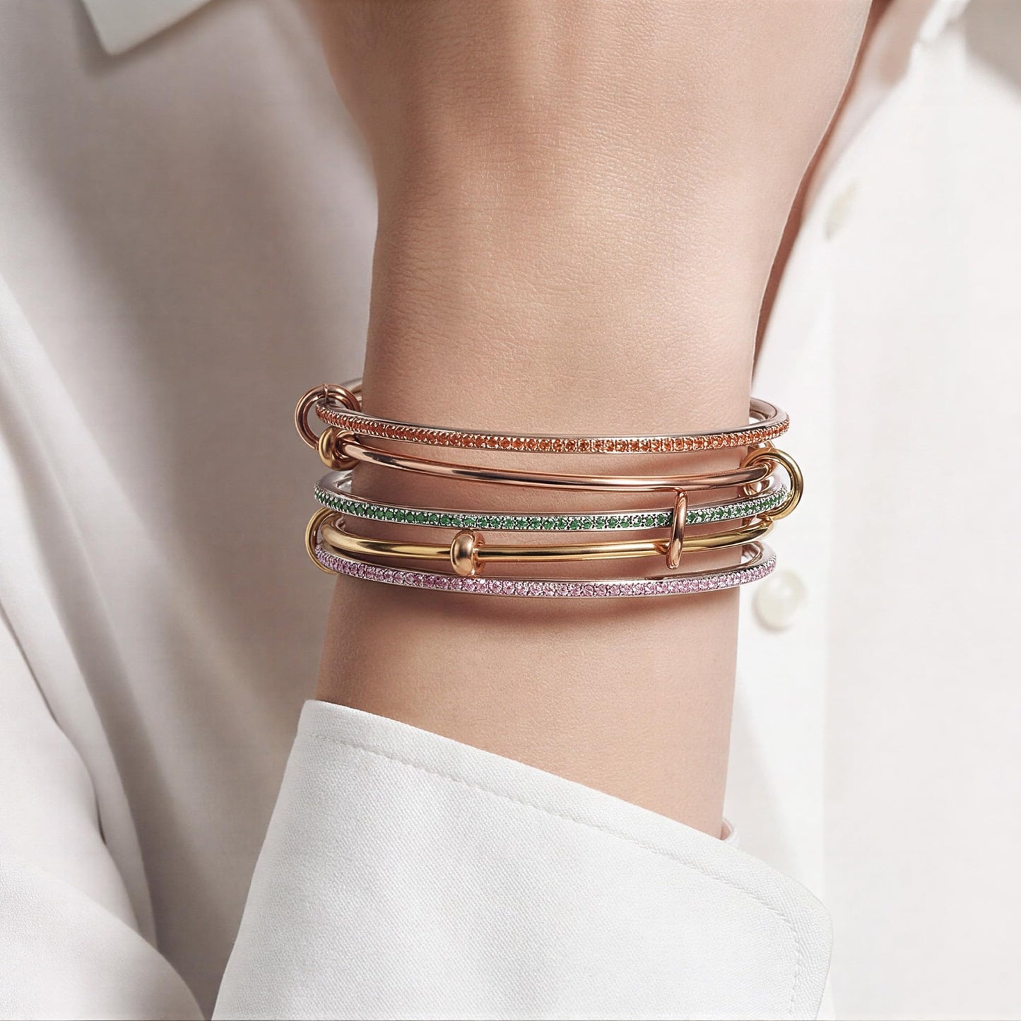 Musishiyu Gold Bracelets for Women Stacking Bangle - 18K Mixed Metal Tri-Color Rolling Interlocking Bands, Cubic Zirconia Fidget Anxiety Jewelry, Perfect Gifts for Mom Wife Grandma
