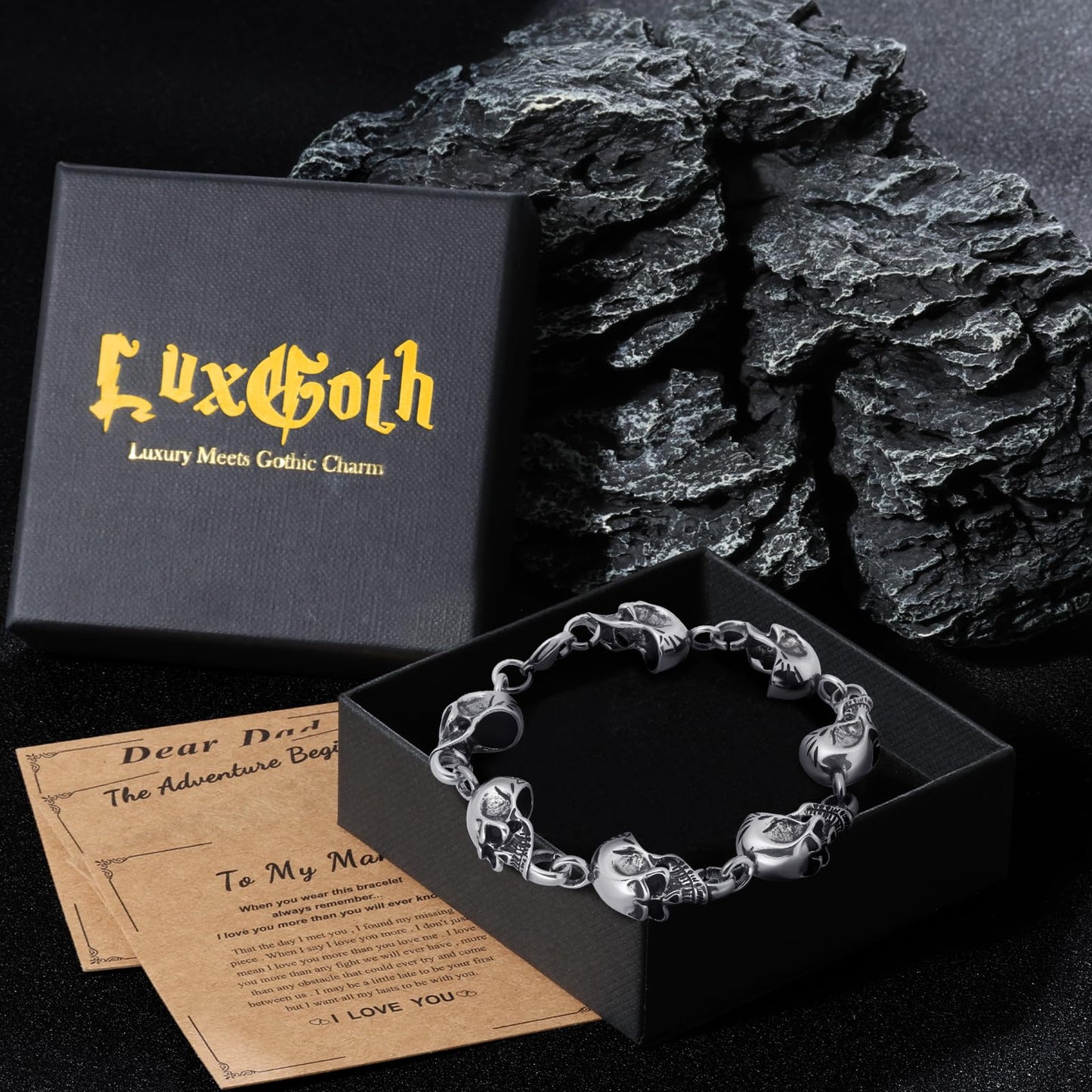 LuxGoth Stainless Steel Skull Head Link Chain Bracelet Gothic Punk Rock Biker Viking Vintage Link Curb Bracelet Jewelry for Men Silver GTS-B1B45041