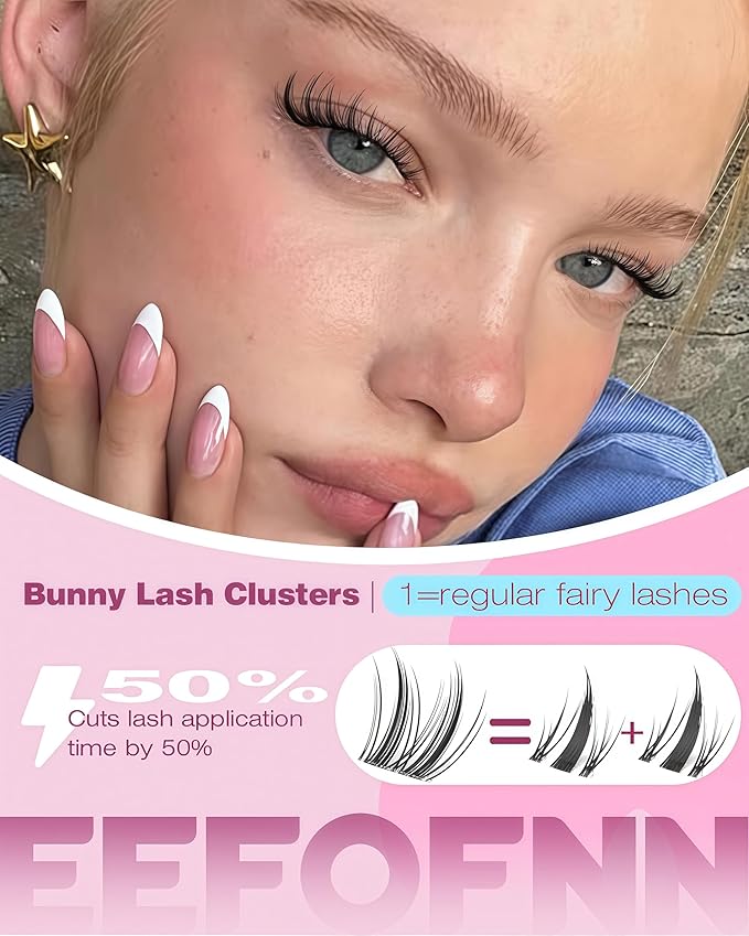 Lash Clusters Natural Eyelash Clusters Wispy Lashes Clusters C Curl Cluster Eyelash Extensions 8-14mm Lash Cluster Invisible Band Individual Lashes Bunny Cluster Lashes by Eefofnn