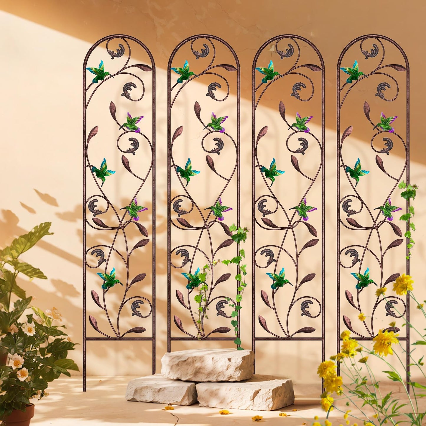 aboxoo Set of 4 Packs Hummingbird Metal Garden Trellis for Climbing Plants,Outdoor Decorative Flowers Arch Fence Trellis for Outdoor Patio,Garden,Yard,Backyard,Wall Brackets,60'' H x 11'' W