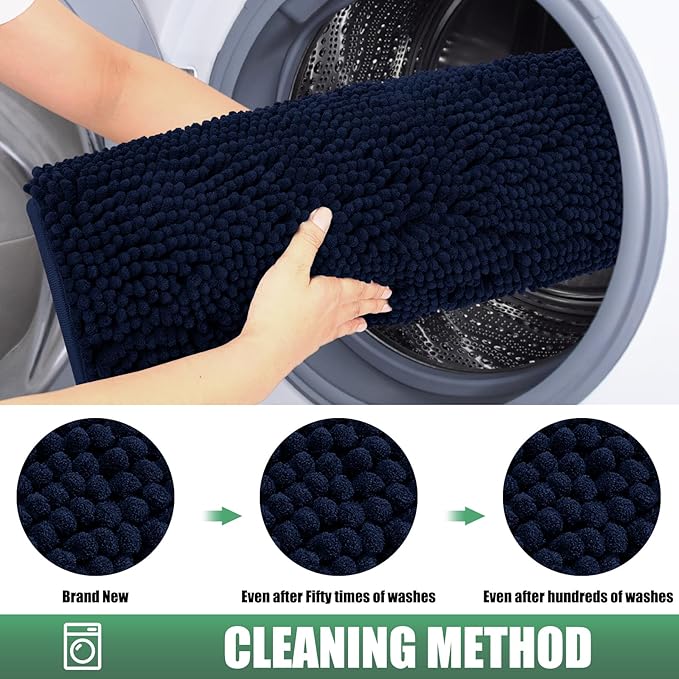 IM HOME Chenille Absorbent Outdoor Doormat 30" x 20", Washable Muddy Door Mats for Dog Non Slip Indoor Doormat Dog Mat for Muddy Paw Front Inside Doormats for Entryway Navy Blue