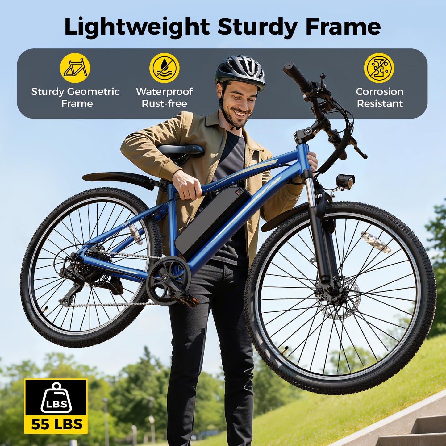 YOLOWAY Electric Bikes for Adults, 27.5" E Bikes for Adults with 1200W Peak Motor, 28 MPH, 50+ Miles Range Electric Bicycle, E Mountain Bike with 48V 10.4AH Removable Battery (deep Blue)
