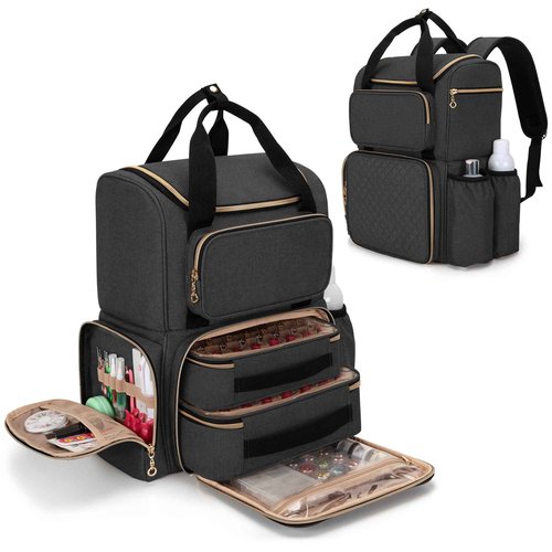 LUXJA Nail Polish Organizer (Backpack Version) Holds 70 Bottles and a Nail Lamp, Travel Nail Bag with 2 Removable Cases and Tools Storage Pockets (Patent Pending), Black