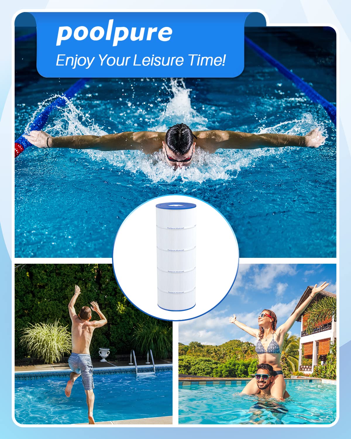 POOLPURE PLFPWWCT125 Pool Filter Replaces PWWCT125, Ultra-B2, Porpoise PP-B2-M, Clearwater II ProClean 125, 817-0125N, 125 Sq.ft Filter Cartridge 1PACK