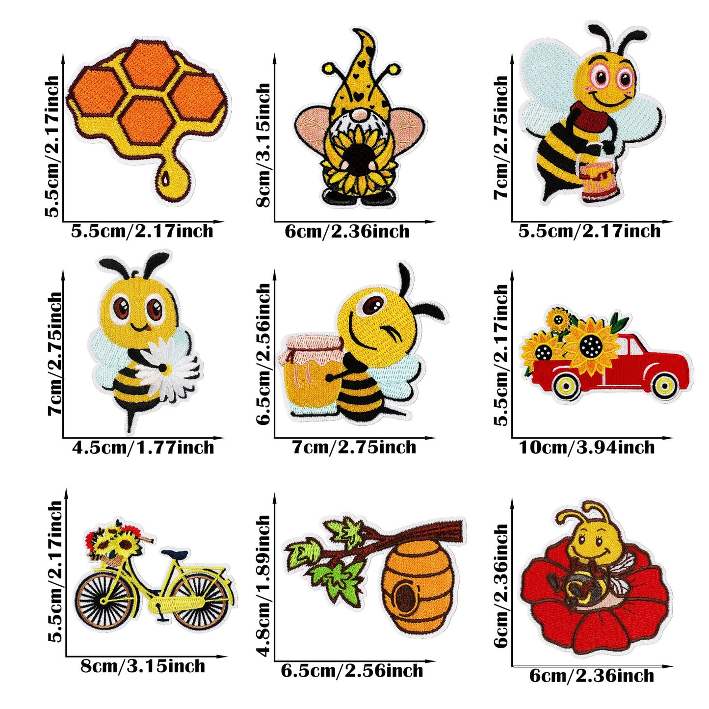 Woohome 18 PCS Patch Embroidered, Honeybee Iron on Applique Sew On Patches Sunflower Embroidered Appliques Sticker Patches for DIY Clothing Jeans Jackets Bags Iron-on Repair Kit