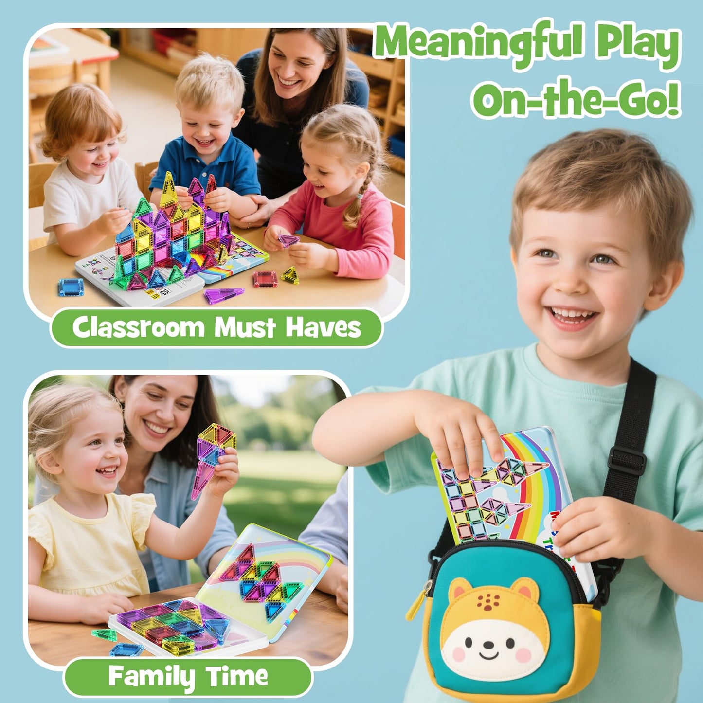 JSDKFJSA Magnetic Tiles Travel Toys for Kids 4-8, 42PCS Candy Color STEM Building Blocks with Visual Storage Guide & Metal Case, Airplane Activities & Toddler Travel Essentials Ages 3-5