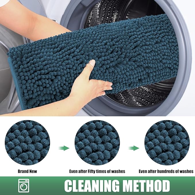IM HOME Chenille Absorbent Outdoor Doormat 30" x 20", Washable Muddy Door Mats for Dog Non Slip Indoor Doormat Dog Mat for Muddy Paw Front Inside Doormats for Entryway Atlantic Blue