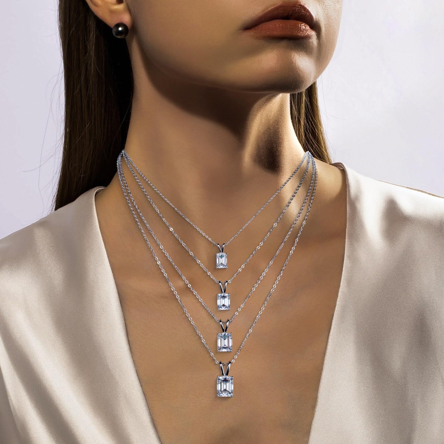 AnuClub Emerald Cut Moissanite Pendant Necklace 2CT D Color VVS1 925 Sterling Silver Everyday Wear Necklace for Women Wife Her with Certificate, 40+2+3cm Adjustable Chain