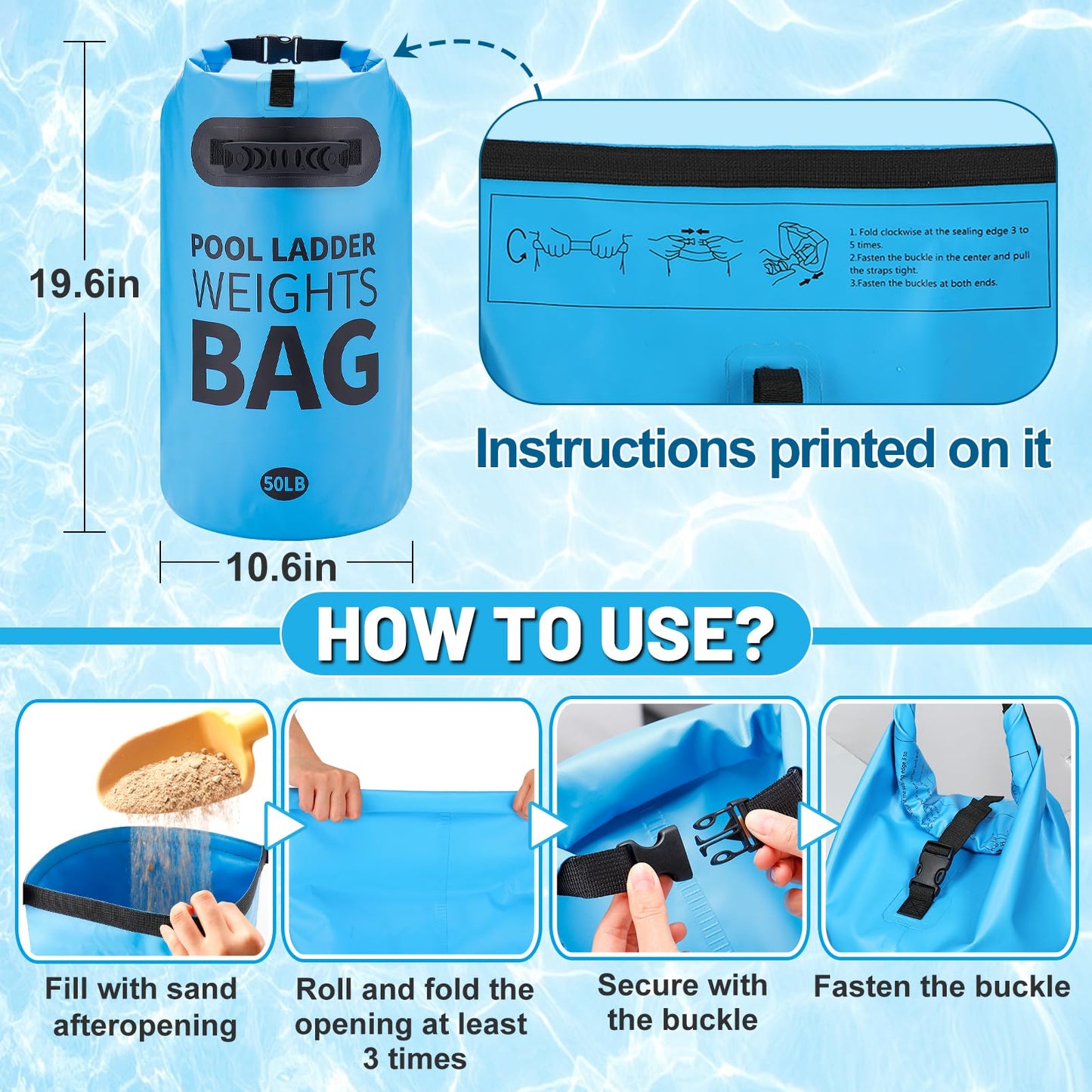 Heavy Duty Pool Ladder Weights - 50lbs Sand Fillable Universal Sand Bags Step Anchors, 500D PVC Waterproof Tear-Resistance Foldable Sandbags for Above Ground Swimming Pools Stair Entry Systems, 2 Pack