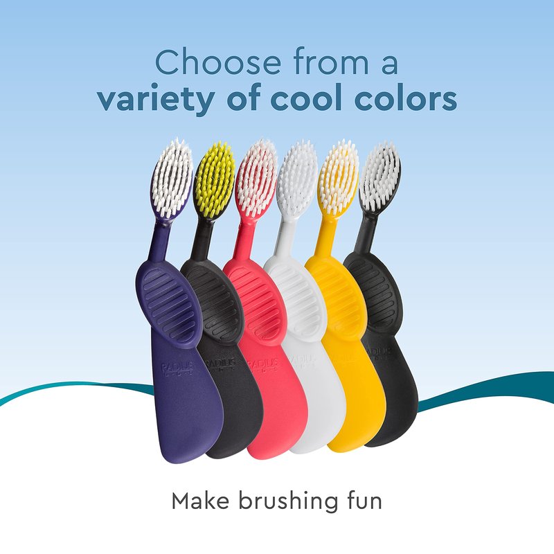RADIUS Toothbrush Flex Brush BPA Free & ADA Accepted Designed to Improve Gum Health & Reduce Gum Issues - Right Hand - Purple/Watermelon/Mint - Pack of 3