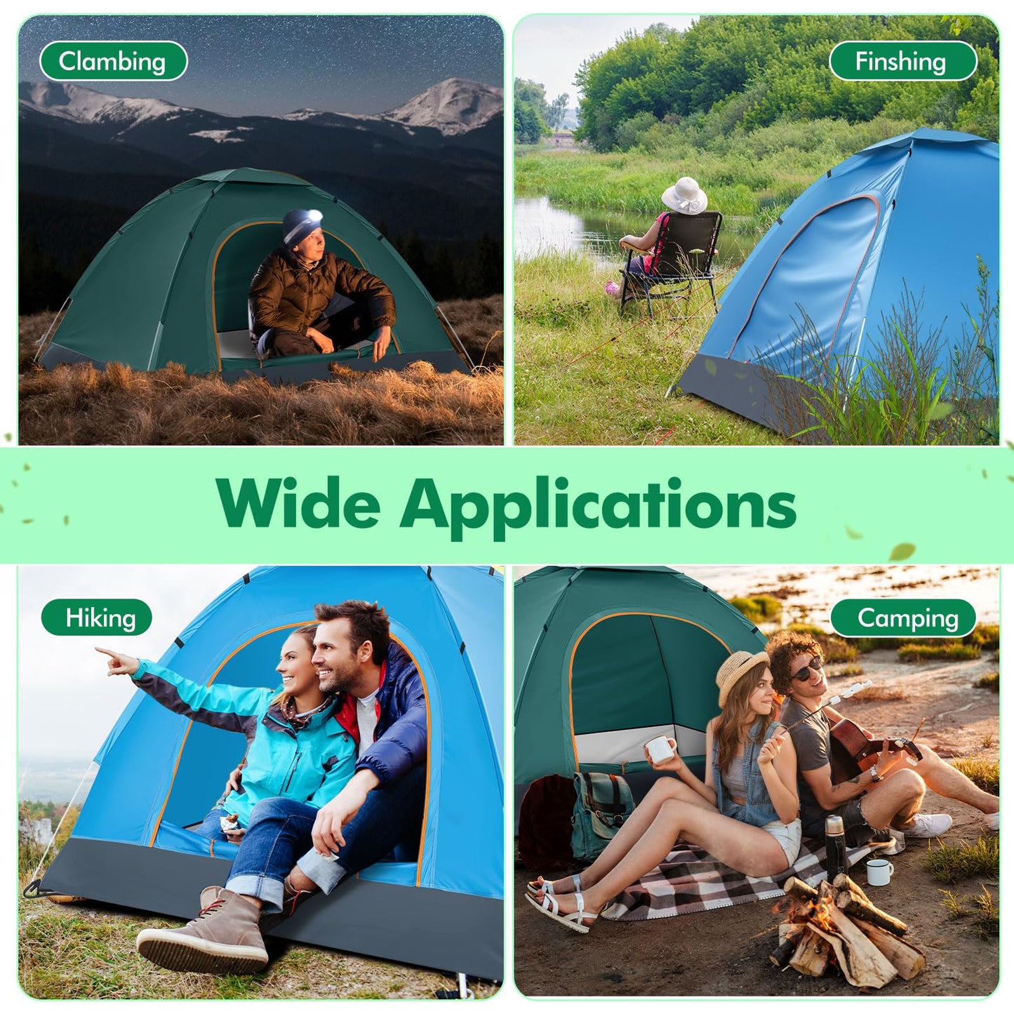 Woanger 6 Pack Bulk 2 Person Camping Tents for Homeless Lightweight Outdoor Tent with Rain Fly and Carrying Bag, Waterproof Windproof Setup Pop Up for Homeless Camping Backpacking(Blue Green)