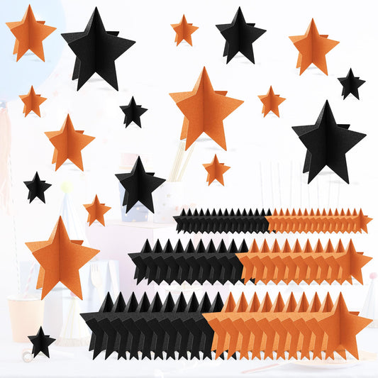 70 Pcs Orange and Black Star Centerpieces Halloween Party Birthday Graduation Decorations 3D 2025 Table Decor 3 Sizes 8" 5" 3" Citrus Thanksgiving Trick or Treat Spooky Ghost Party Bar Decoration