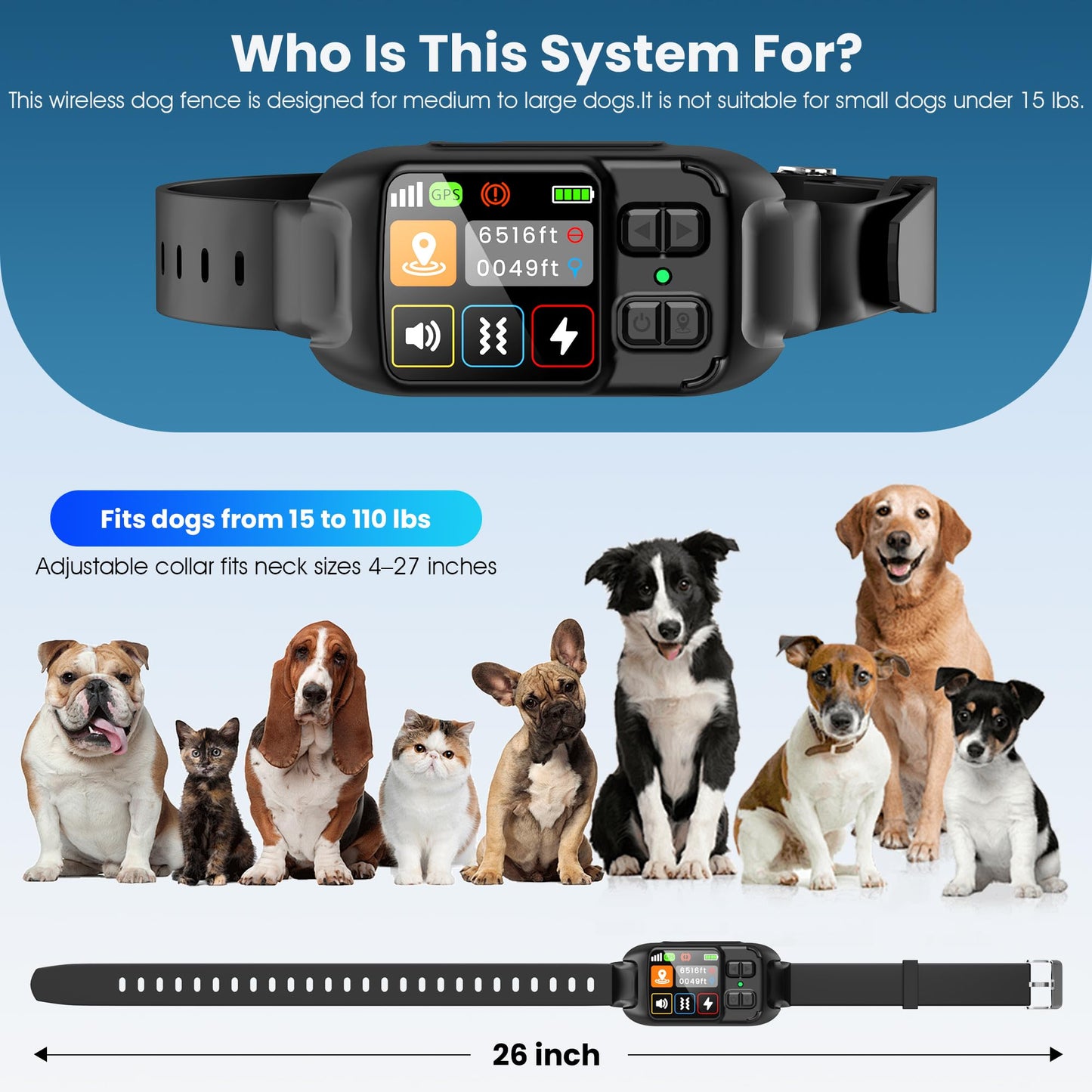 GPS Wireless Dog Fence System,Invisible Fence for Dogs with GPS Collar,Wireless Electric Dog Fence for Large & Small Dogs– Adjustable Boundary Collar,Waterproof & Rechargeable,Large Yard & Outdoor Use