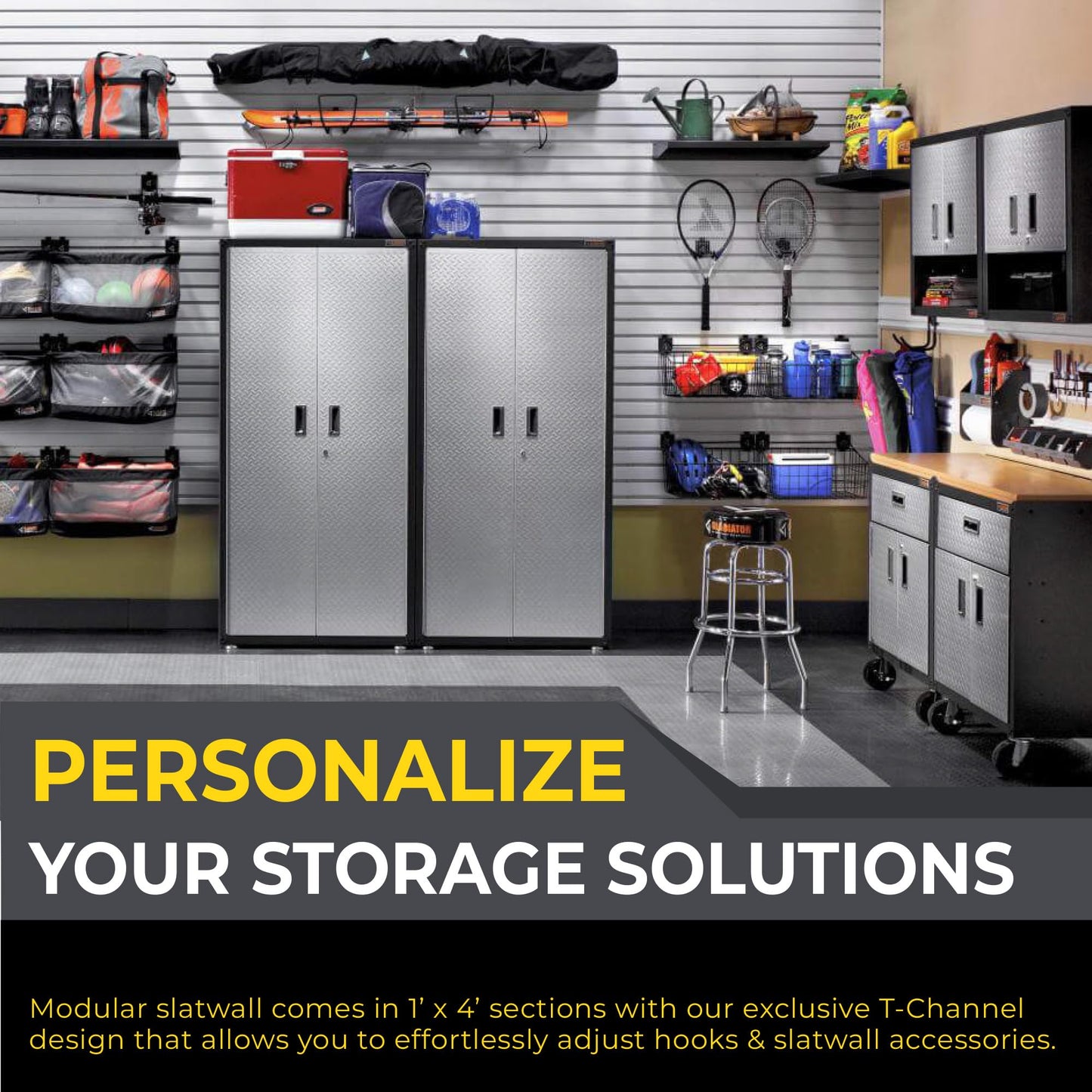 Heavy Duty 8x4 PVC Garage Slatwall Storage System (with Endcaps & Screws) - Modular Slat Wall Paneling for Garage Wall Organizer - Interlocking Slatwall Panels for Home & Commercial Use (Grey)